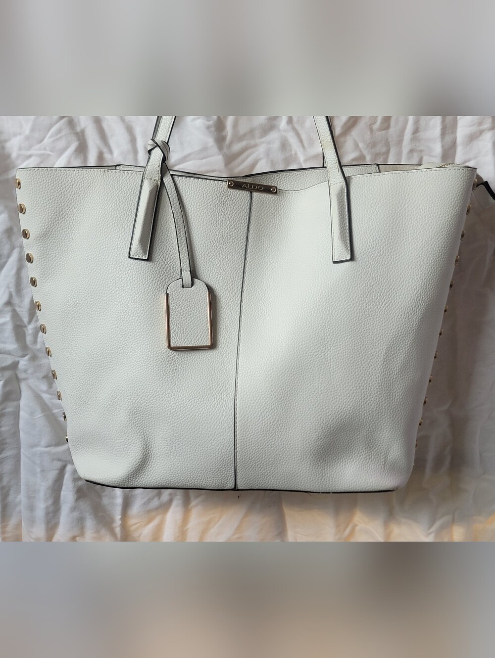 Aldo Cream And Goldtone Faux Leather Tote Bag